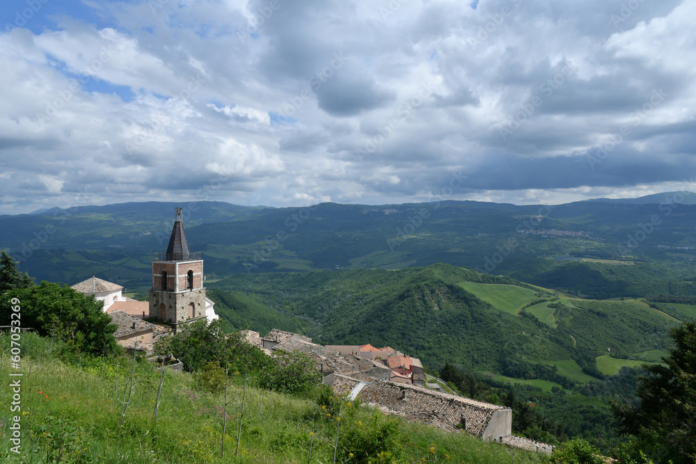 View of the characteristic countryside of the province of Avellino, Italy.