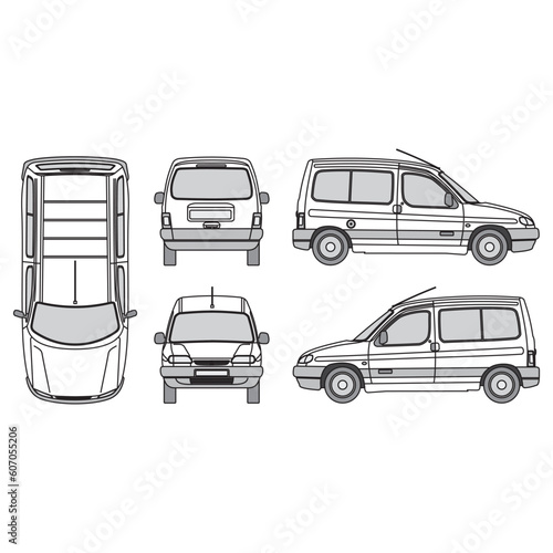 minibus car outline, isolated white background, part 11