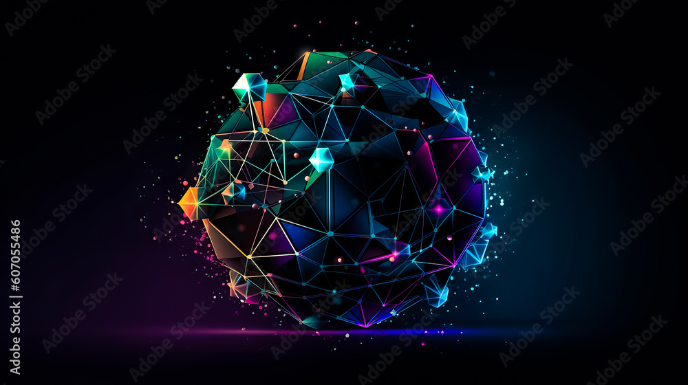 Global international connection information exchange blockchain cryptocurrency. Planet space low poly future technology finance banking design. Ai generative Global international connection information exchange blockchain cryptocurrency. Planet space low poly future technology finance banking design. Ai generative