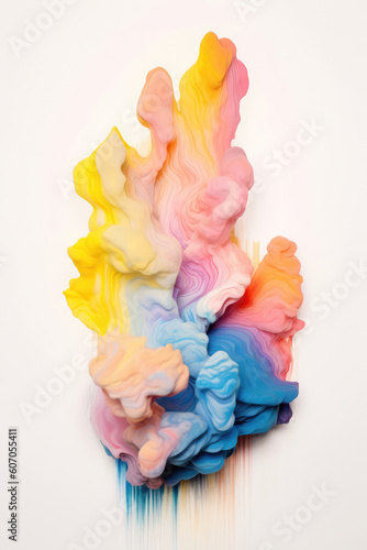 Multicolored pastel paint in water on a white background. Soft pink, violet, blue, lilac, yellow, orange colors. Abstract background. AI generated.