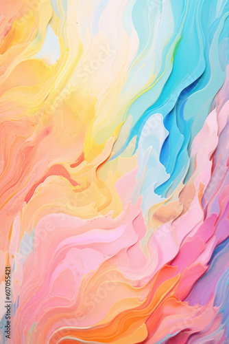 Multicolored paint, abstract background. Soft pink, violet, blue, lilac, yellow, orange colors. AI generated.