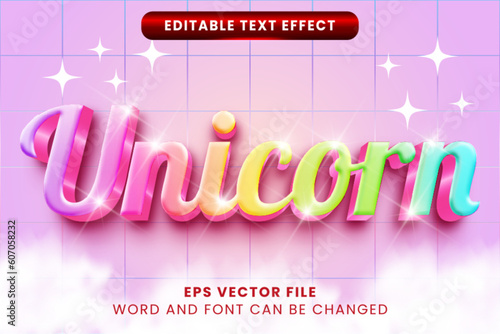 3D dreamy rainbow unicorn editable vector text effect