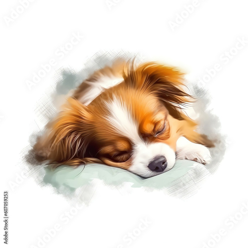 AI Generated Watercolor Style: Papillon Dog on White Background"
