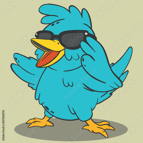 Cool Blue Bird With Sunglasses Singing Bird Cartoon Vector Graphic