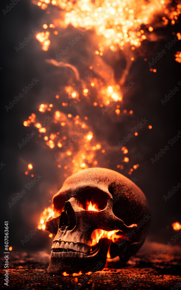 burning skull in the fire burning skull in the fire