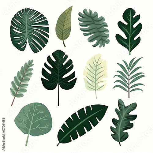 Tropical leafs collection, green leaves