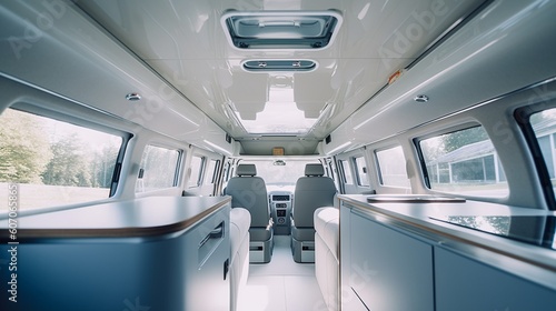 AI Explore the cozy and versatile interior of a camper van in this captivating photograph, showcasing the perfect balance of comfort and adventure on the road. Ideal for travel enthusiasts and van lif © cff999