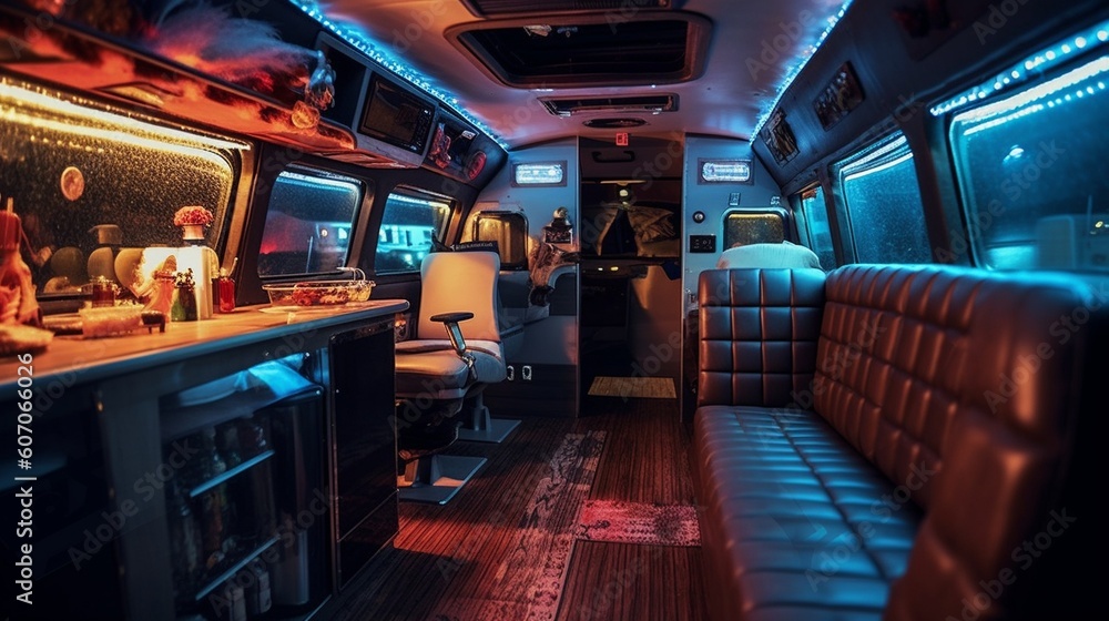 AI Explore the cozy and versatile interior of a camper van in this captivating photograph, showcasing the perfect balance of comfort and adventure on the road. Ideal for travel enthusiasts and van lif AI Explore the cozy and versatile interior of a camper van in this captivating photograph, showcasing the perfect balance of comfort and adventure on the road. Ideal for travel enthusiasts and van lif