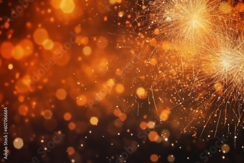 Colorful fireworks at New Year and copy space abstract holiday background elegant glitter confetti.