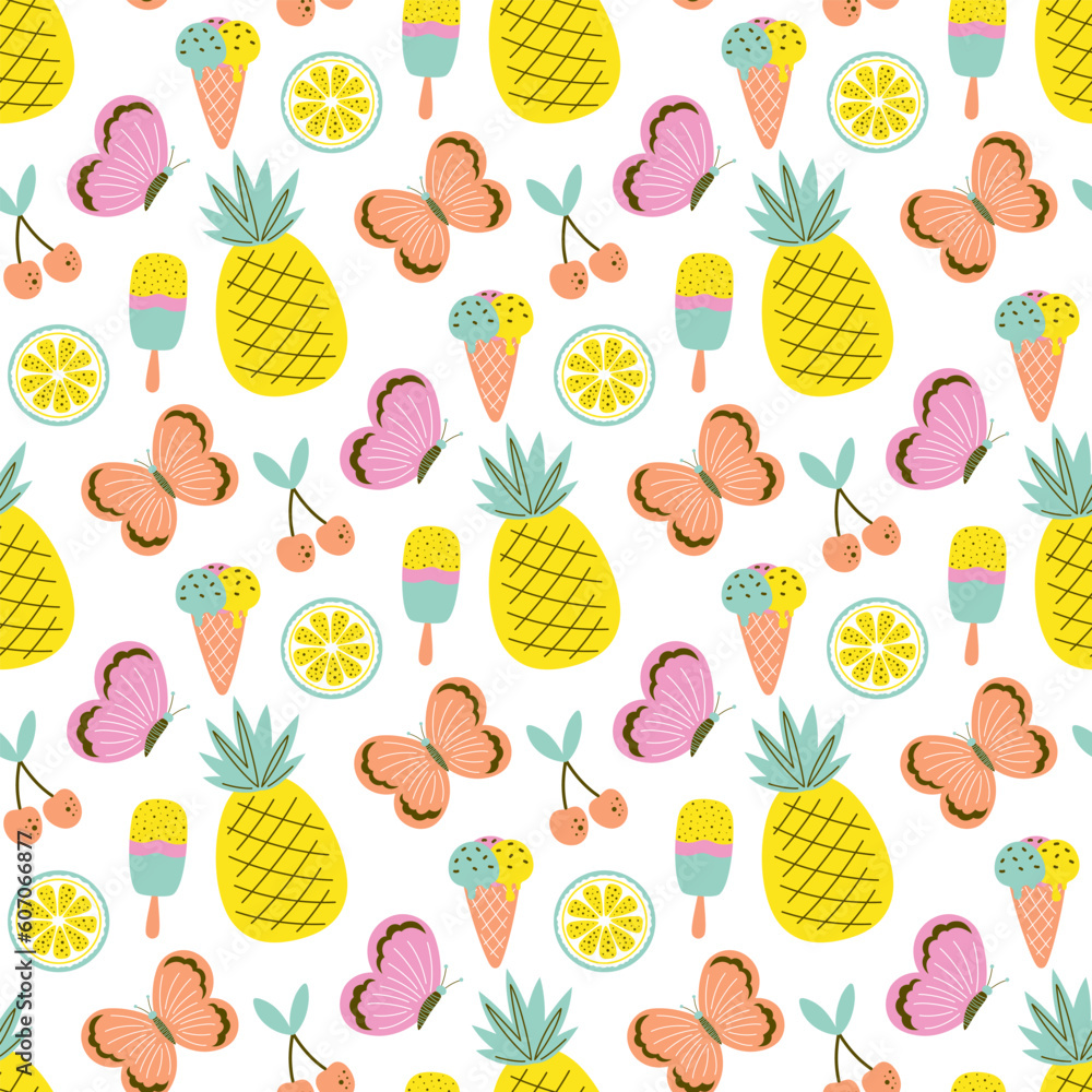 cartoon summer seamless pattern with tropical fruits cartoon summer seamless pattern with tropical fruits
