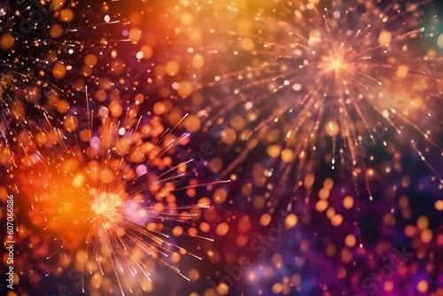 Colorful fireworks at New Year and copy space abstract holiday background elegant glitter confetti. © ant