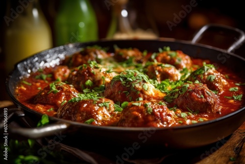 Baked American-style meatballs in smoky tomato sauce