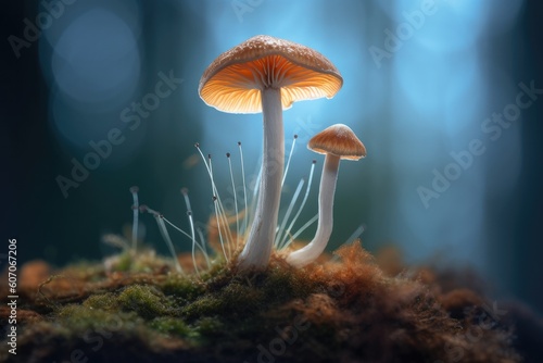 Vibrant Button Mushroom Blossoming in Enchanting Forest Setting