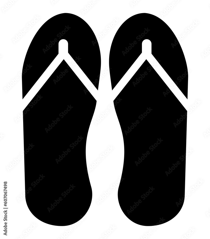 Beach slippers icon illustration, black on white background Beach slippers icon illustration, black on white background