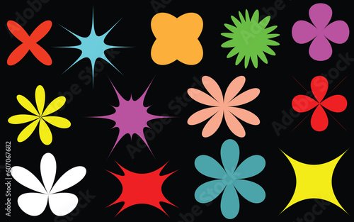 Abstract floral, massage box, star shape with pucker and bloat proses, icons set on a dark background, easily editable icons set, vector art illustration