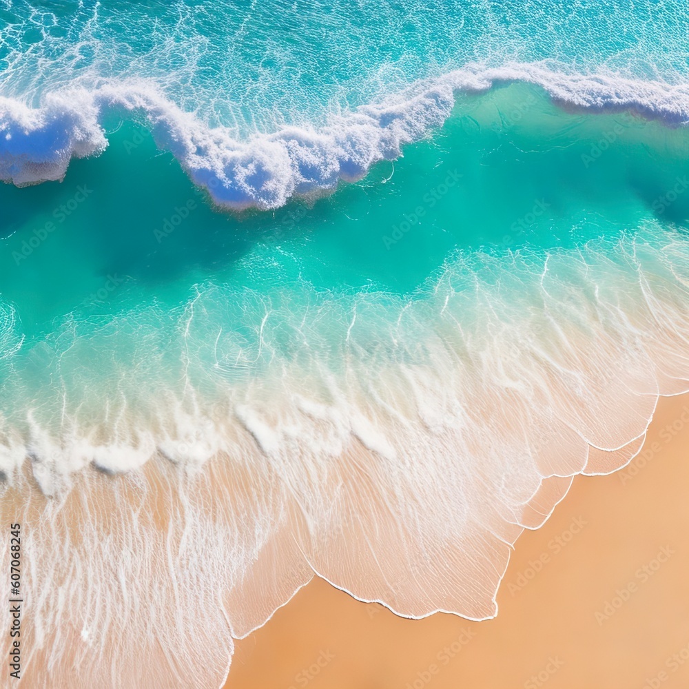 Ocean waves on the beach as a background, Aerial top down view, sand and water. AI generated Generative AI