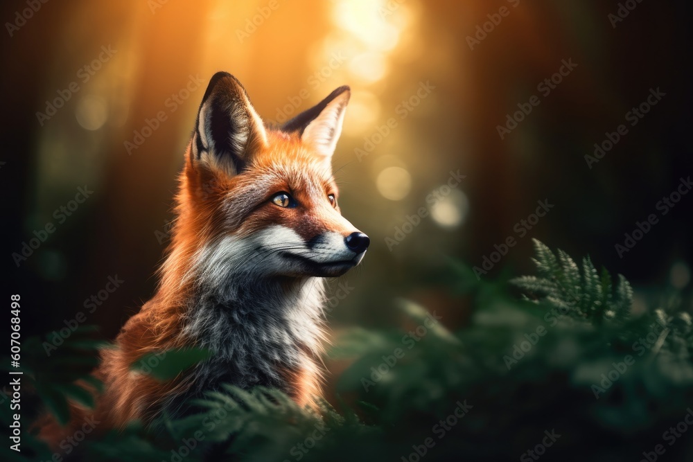 Serene Forest Landscape: Close-up Shot of a Fox Amidst the Scenic Beauty Serene Forest Landscape: Close-up Shot of a Fox Amidst the Scenic Beauty