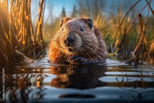 Aquatic Architect: Beautiful Beaver Swimming in Its Natural Habitat