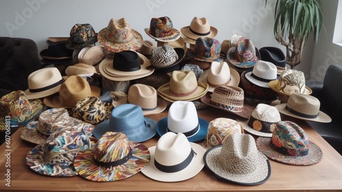 hats for sale at market, Various hat collections Generative AI