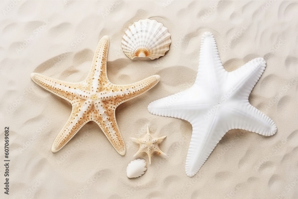 sea shells and starfish on the beach Generative AI sea shells and starfish on the beach Generative AI