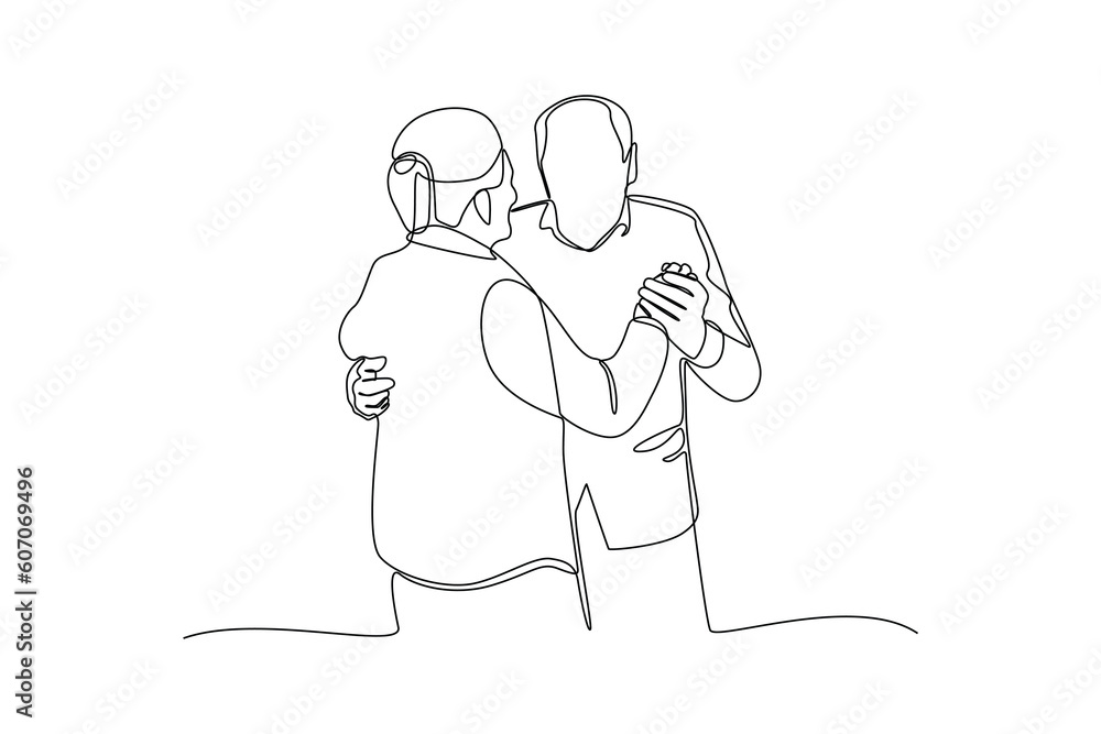 Continuous one-line drawing dance full of love grandparents. Grandparent day concept. Single line drawing design graphic vector illustration