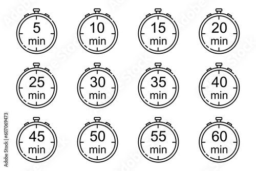 Stopwatch icon set. Flat illustration of stopwatch vector icons for web design.