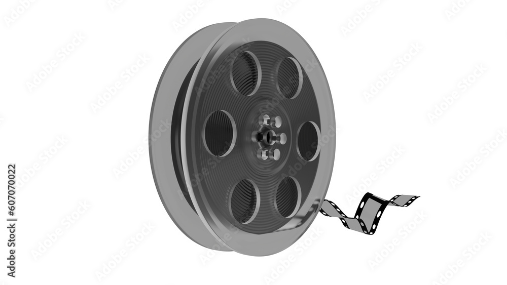 Obraz premium Plastic movie roll with black tape isolated on transparent background. Cinema concept. 3D render