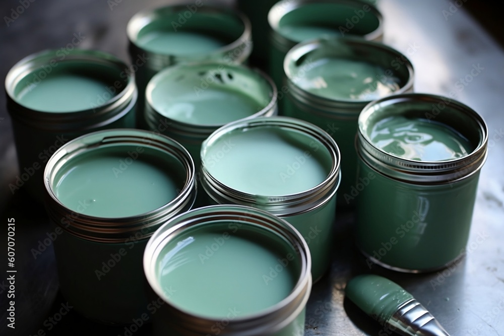 cans with paint and brush. cans with paint and brush.