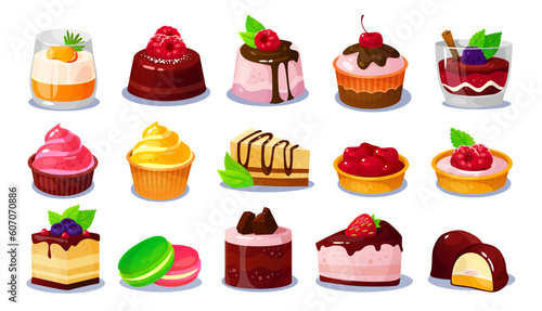 Fotografia Set of realistic pastry and dessert icons isolated on white background for game design