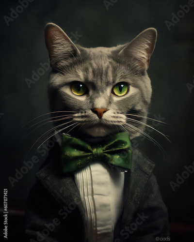 Adorable Cat with Bow Tie, A Charming Feline Companion, AI generated