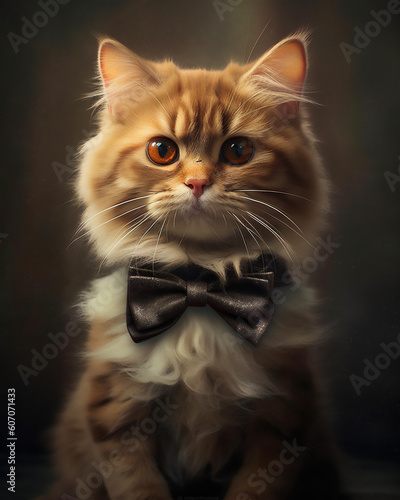 Adorable Kitty with Bow Tie, A cute Feline Companion, AI generated