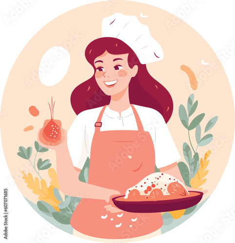 Young woman cooking in the kitchen. Healthy food. Healthy Lifestyle. Cooking at home. vector illustrations