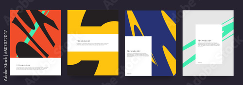 Set of bauhaus style. Geometric design 20s of branding presentation, album print, website header, web banner. Abstract bright color pattern of yellow, blue, gray, orange. Vector illustration.
