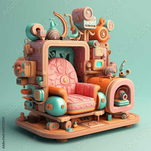 A Stylized 3D Render Showcasing Eye-Catching Details of a Uniquely Shaped Furniture Piece using Generative AI