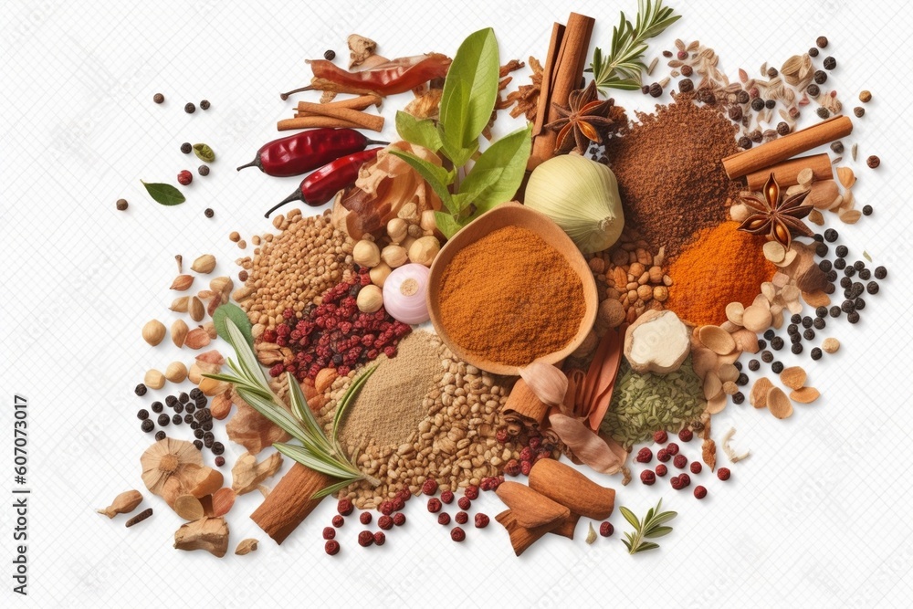 Herbs and spices isolated on white background Generative AI Herbs and spices isolated on white background Generative AI