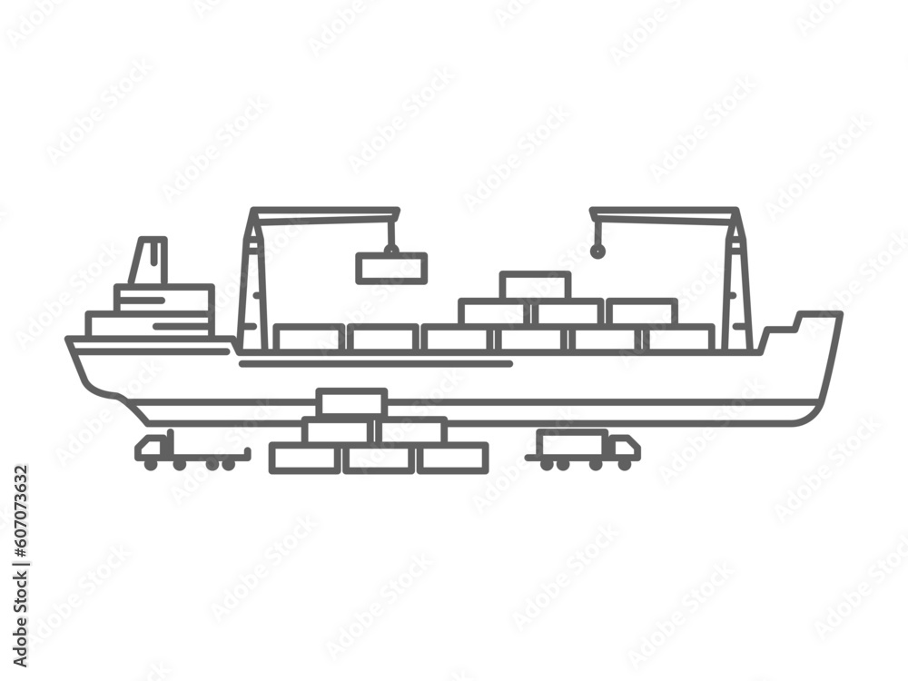 container ship line art icon design