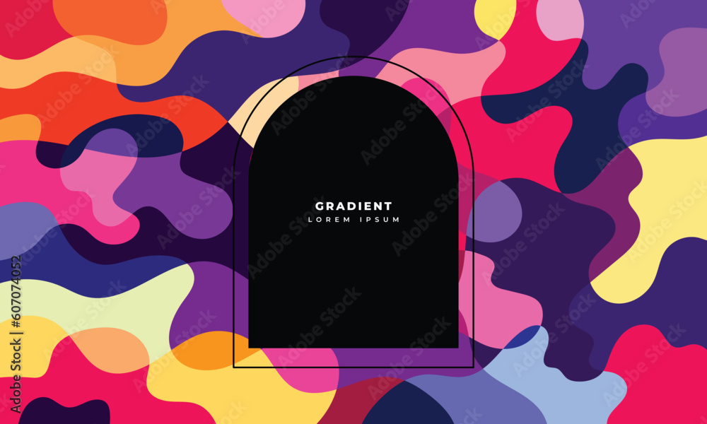 Obraz premium Colorful fluid background template in flat style. Dynamic shapes backdrop design with frame for poster, banner, landing page, pamphlet, booklet, brochure, magazine, or cover