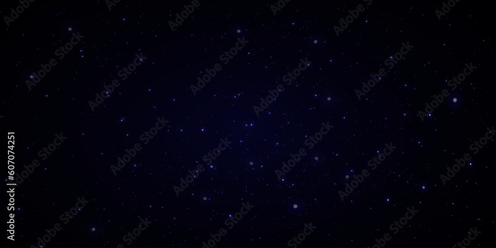 Shining stars glow in the dark sky background. Outer space universe blue. Vector illustration