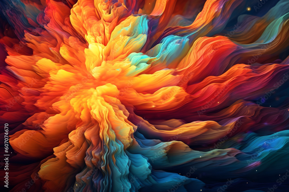 Visually stunning abstract background combining realistic textures with vibrant and bright colors, featuring intricate details, rich patterns, and a sense of depth. Generative AI