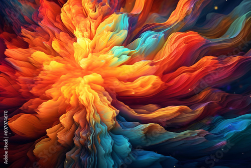 Visually stunning abstract background combining realistic textures with vibrant and bright colors, featuring intricate details, rich patterns, and a sense of depth. Generative AI