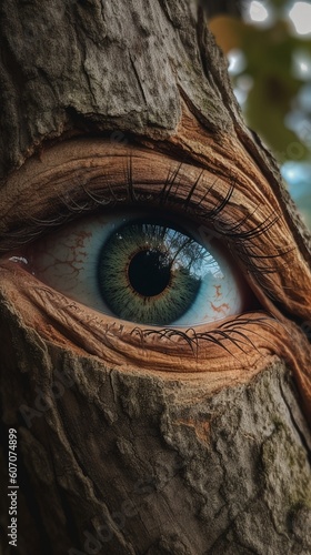 close up of tree with eyes Generative AI