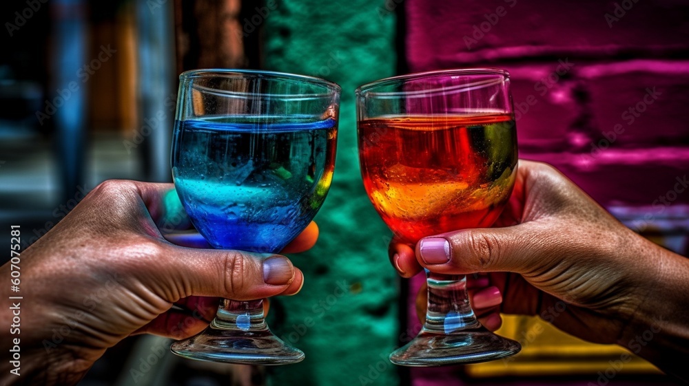glass of colorful wine in the hand Generative AI