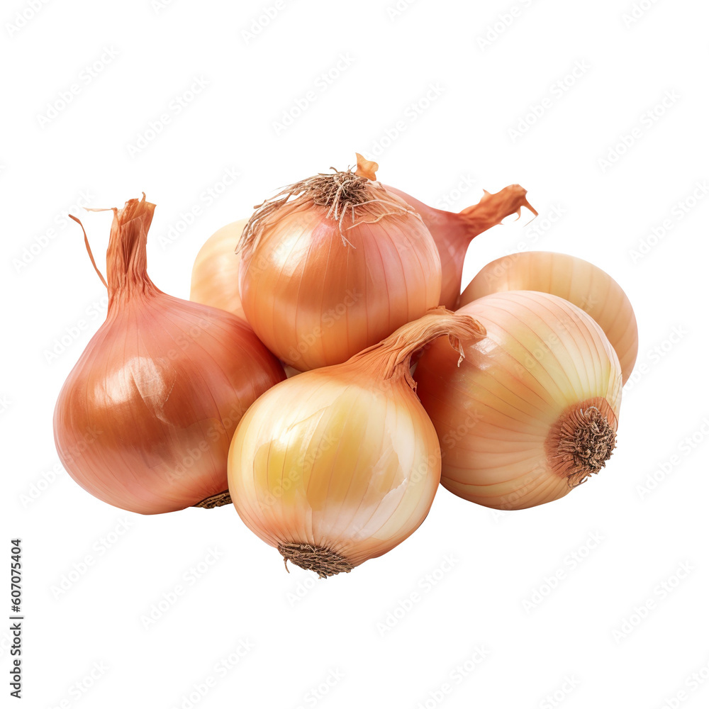 Fototapeta premium Fresh gold onion vegetable bulb isolated on white background With clipping path and generative ai ,png file