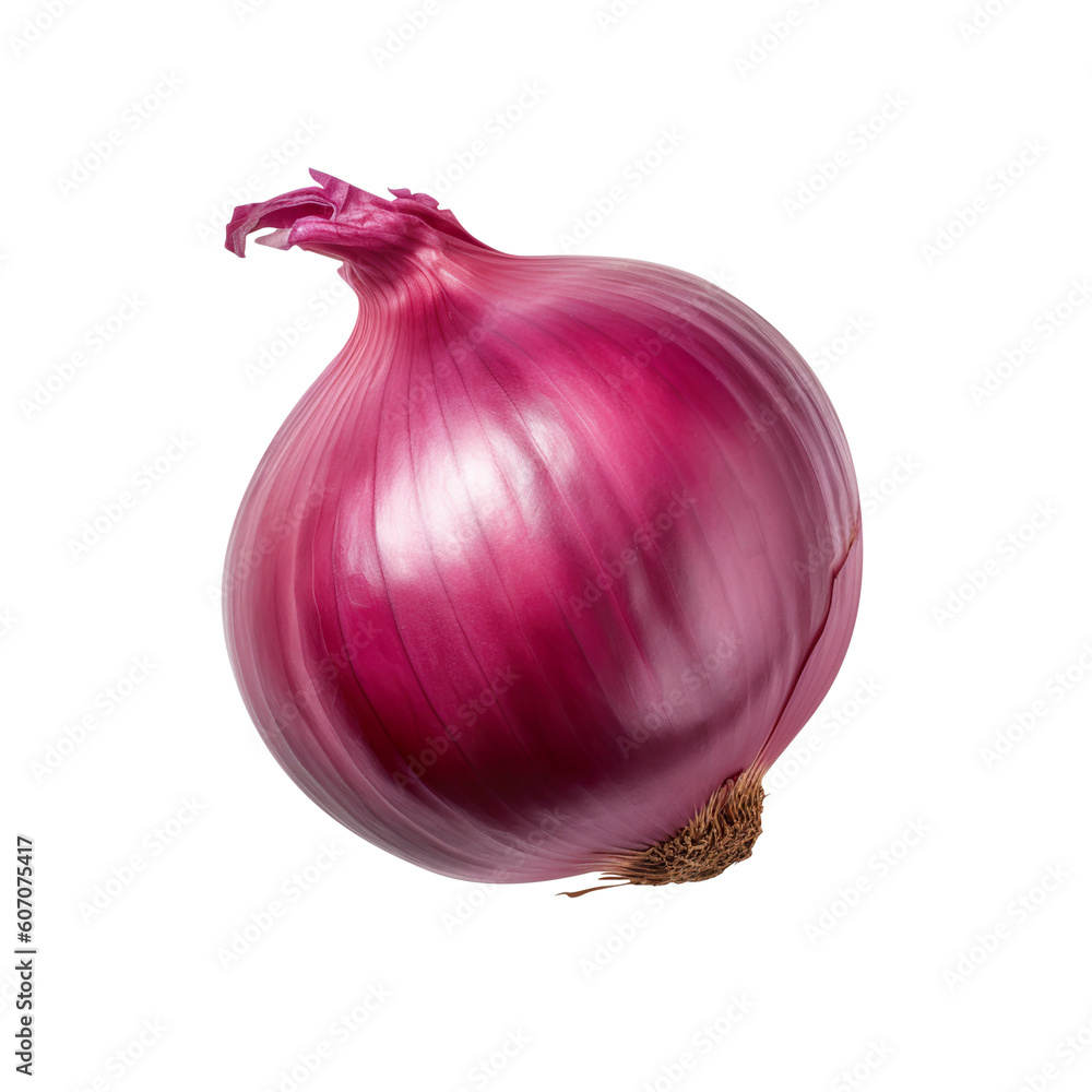 Fresh red onion vegetable bulb isolated on white background With clipping path and generative ai ,png file - obrazy, fototapety, plakaty 