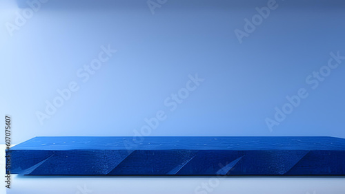  3d blue podium and minimal blue wall scene. 3d podium with minimal abstract background - AI Generative