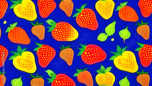 Seamless vector pattern with red strawberries on a pink background with spots in a flat style. Ideal for print, wrapping paper, wallpaper, fabric, and design - AI Generative