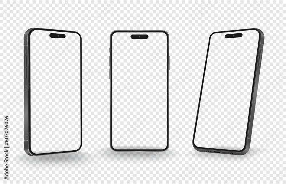 New smartphone mockup with different angle view on transparent blank screen New smartphone mockup with different angle view on transparent blank screen