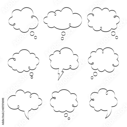 cartoon thought bubble vector line icon set