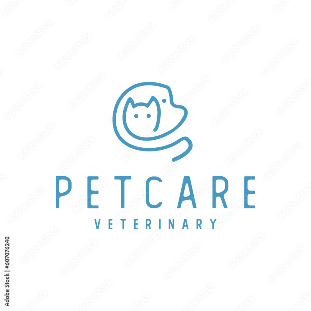 Line art pet care logo design