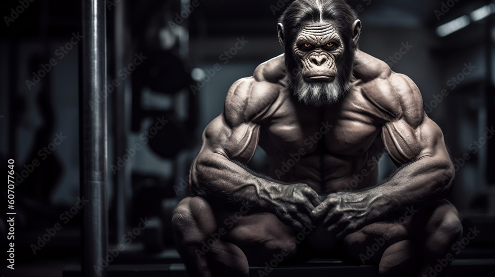 An Ai human monkey training in gym.